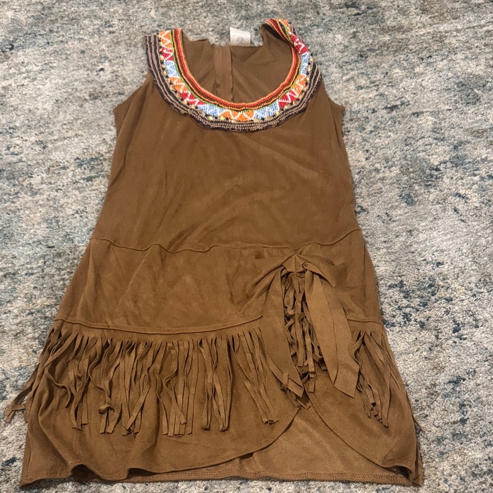 Brown Fringe Kids Dress